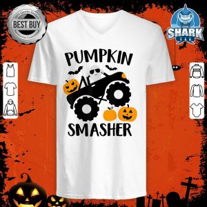 Halloween Pumpkin Smasher Funny Spooky Trucks Costume v-neck