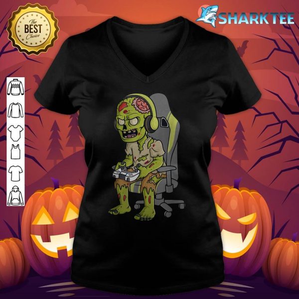 Gaming Halloween Zombie Scary Gamer Boys Kids Teen v-neck