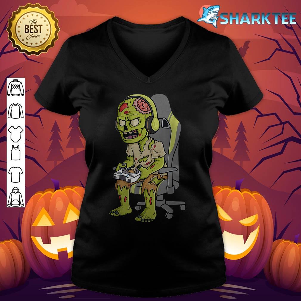 Gaming Halloween Zombie Scary Gamer Boys Kids Teen v-neck