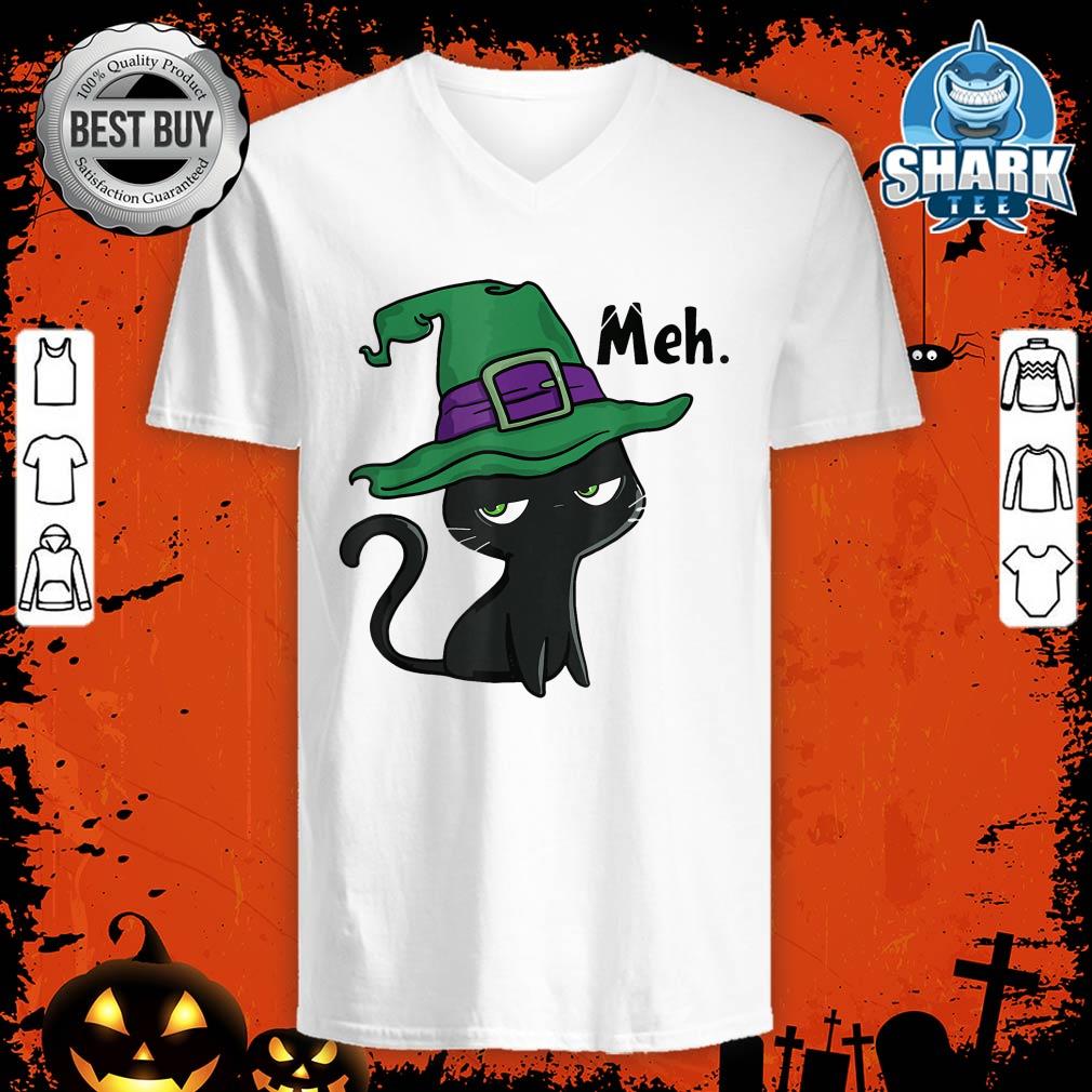 Sarcastic Funny Cat MEH Costume Halloween Partyv-neck