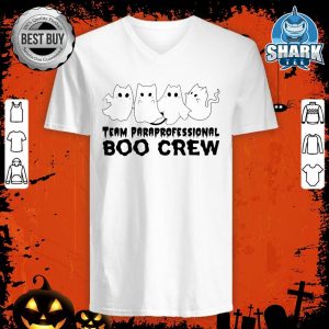 Team Paraprofessional Boo Crew Halloween Ghost Boo Cat Premium v-neck