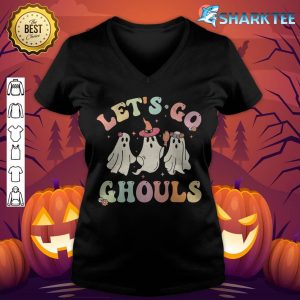 Retro Groovy Let's Go Ghouls Halloween Ghost Outfit Costumes v-neck