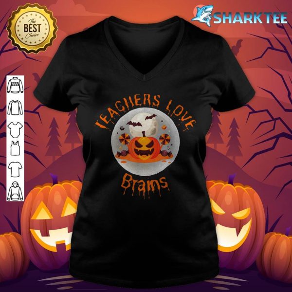 Teachers Pump-Kin Halloween,Teachers Love Brains v-neck