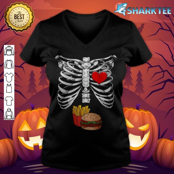 Halloween Dad Skeleton Pregnancy Hamburger Fries Xray Funny v-neck