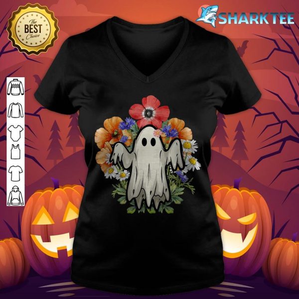 Groovy Vintage Floral Ghost Cute Halloween Spooky Season v-neck
