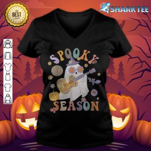 Retro Groovy Spooky Season Hippie Ghost Halloween Costume v-neck