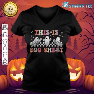 This Is Boo Sheet Ghost Halloween Retro Groovy v-neck