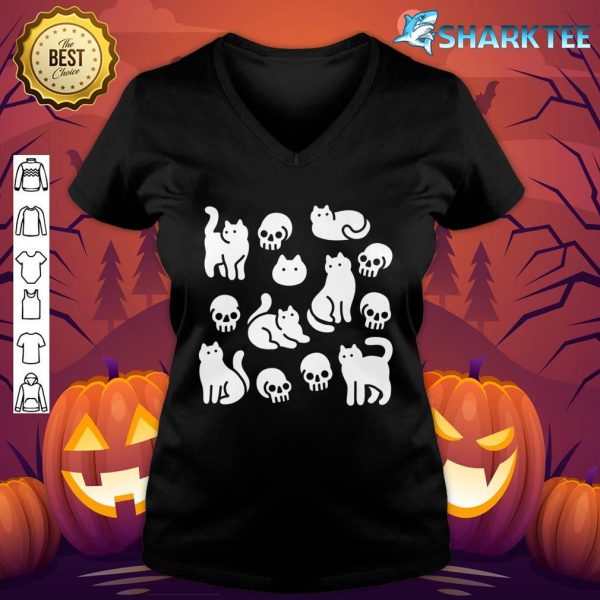 Cats and Skulls Pattern Halloween Premium v-neck