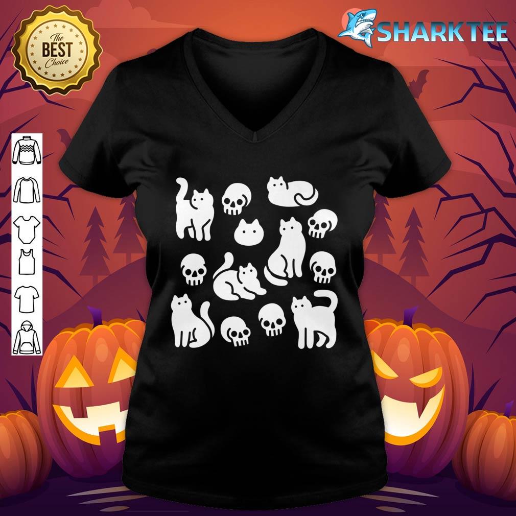 Cats and Skulls Pattern Halloween Premium v-neck