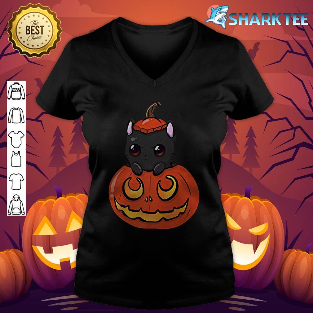 Black Scary Cat Pumpkin Jack O Lantern Halloween Costume Premium v-neck