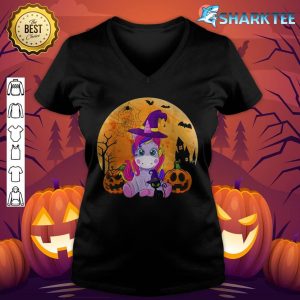 Halloween Witchy Unicorn Black Cat Pumpkin Girls Women Kids v-neck