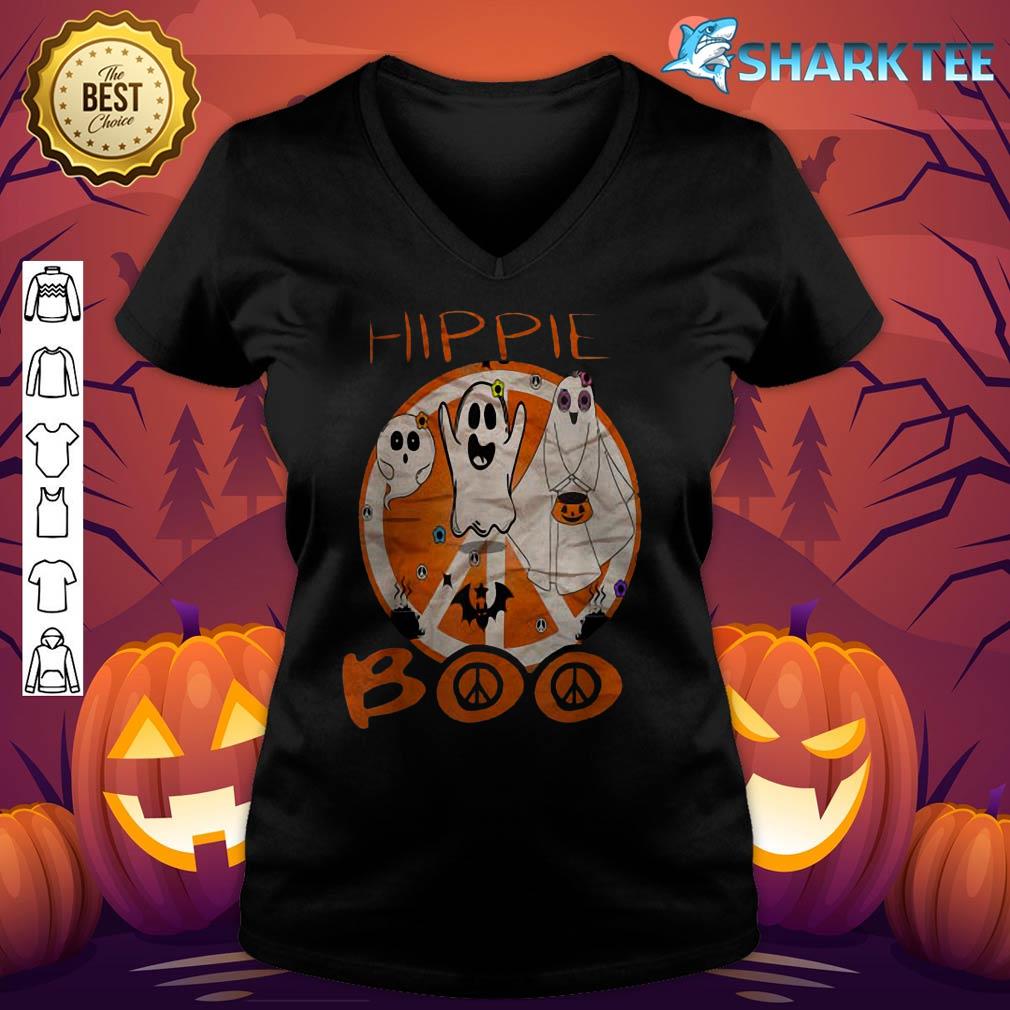 Funny Retro Halloween hippie spooky Ghost Boobook v-neck