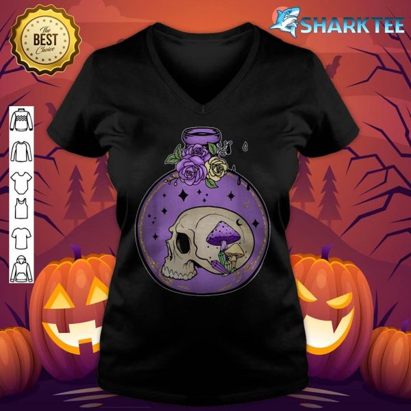 Western Halloween Witch Skull Bottle Graphic Costume Funny v-neck
