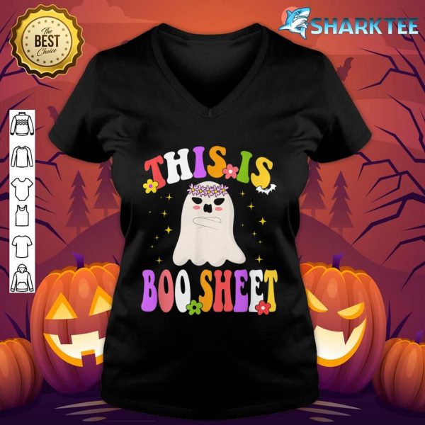 Cute Ghost Spooky Halloween This Is Boo Sheet Retro Groovy v-neck