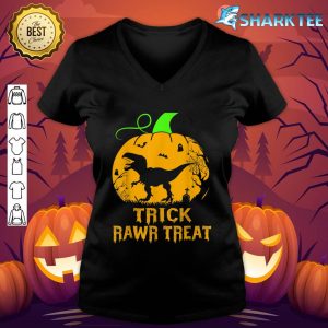 Pumpkin Dinosaur Happy Halloween Shirts, Trick Rawr Treat v-neck
