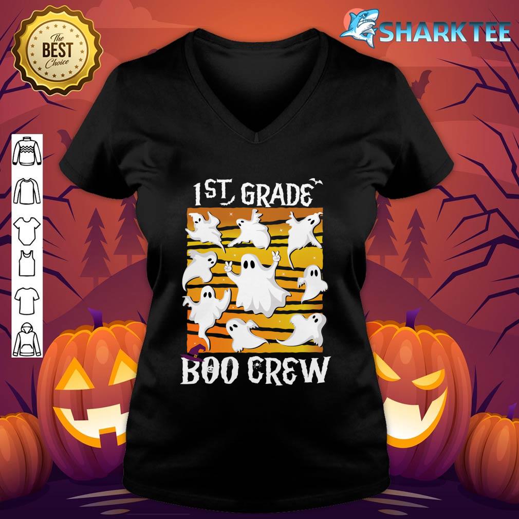 1st Grade Boo Crew Teacher Student Team Baby Ghost Halloween v-neck