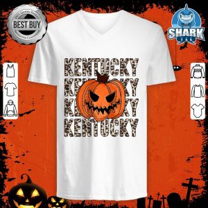 Retro Leopard Kentucky With Pumpkin Happy Halloween v-neck
