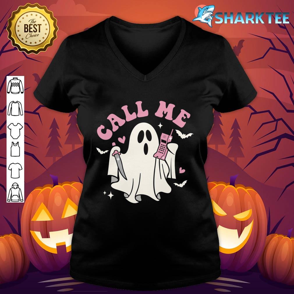 Call Me Halloween Trick Or Treat Spooky Season Scary Ghost v-neck