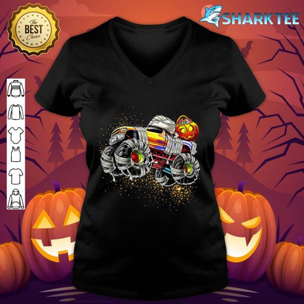 Monster Truck Mummy Halloween Pumpkin Trick Or Treat v-neck