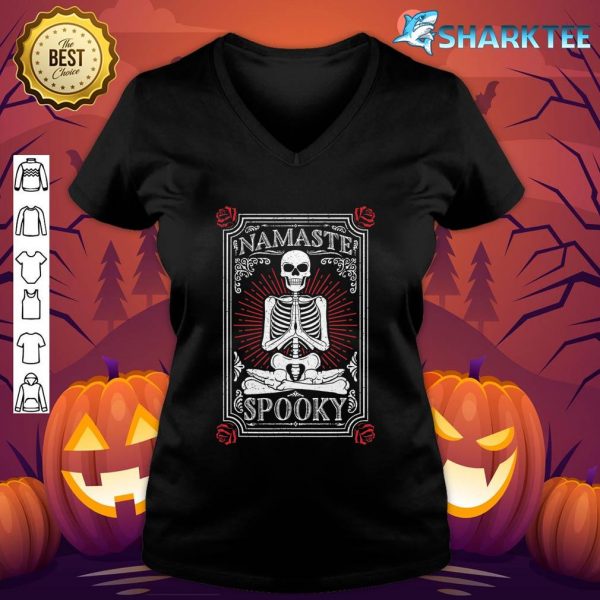 Namaste Spooky Yoga Skeleton Halloween Macabre Tarot Card v-neck