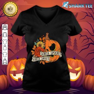 Sorta Spooky Sorta Sweet Gift Flower Pumpkin Halloween Women v-neck