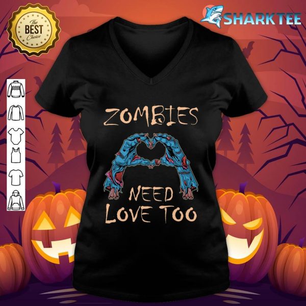 Funny Zombie Halloween Zombies Need Love Too Boys Kids Teens v-neck