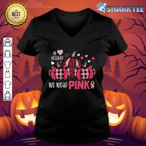 In October We Wear Pink Pumpkin Breast Cancer Halloween Premium v-neck