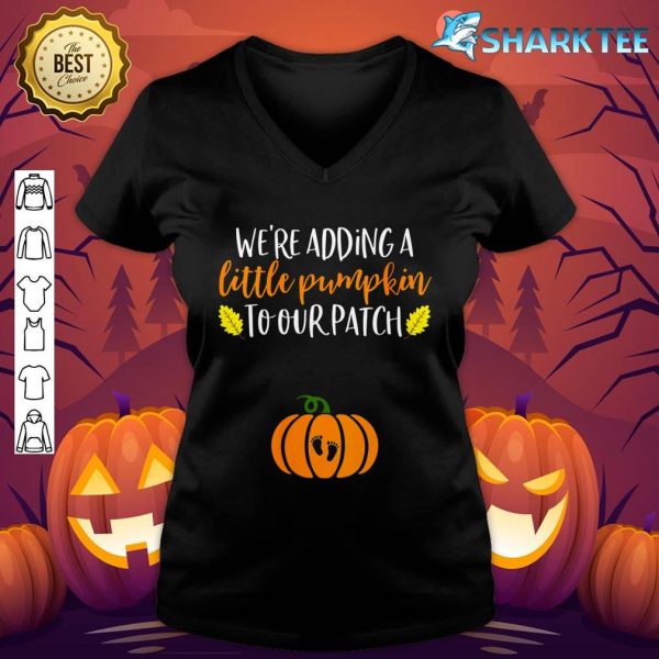 Womens Pumpkin Pregnancy Announcement Shirt Halloween Baby Reveal v-neck