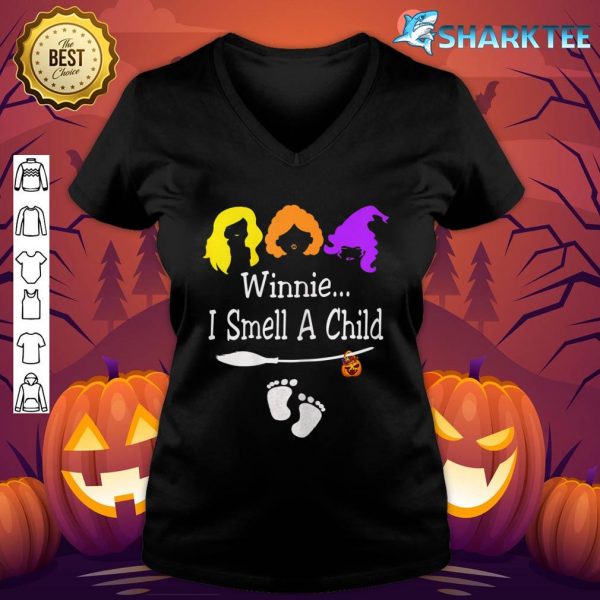 Womens Winnie I smell A Child Halloween Pregnancy Announcement Mom v-neck