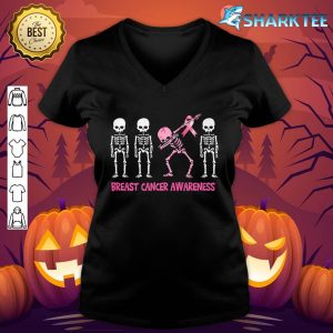 Dabbing Skeleton Pink Ribbon Breast Cancer Halloween Premium v-neck