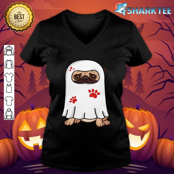 Ghost Boo Pug Cute Dog Halloween Costume Pug-o-ween Funny v-neck