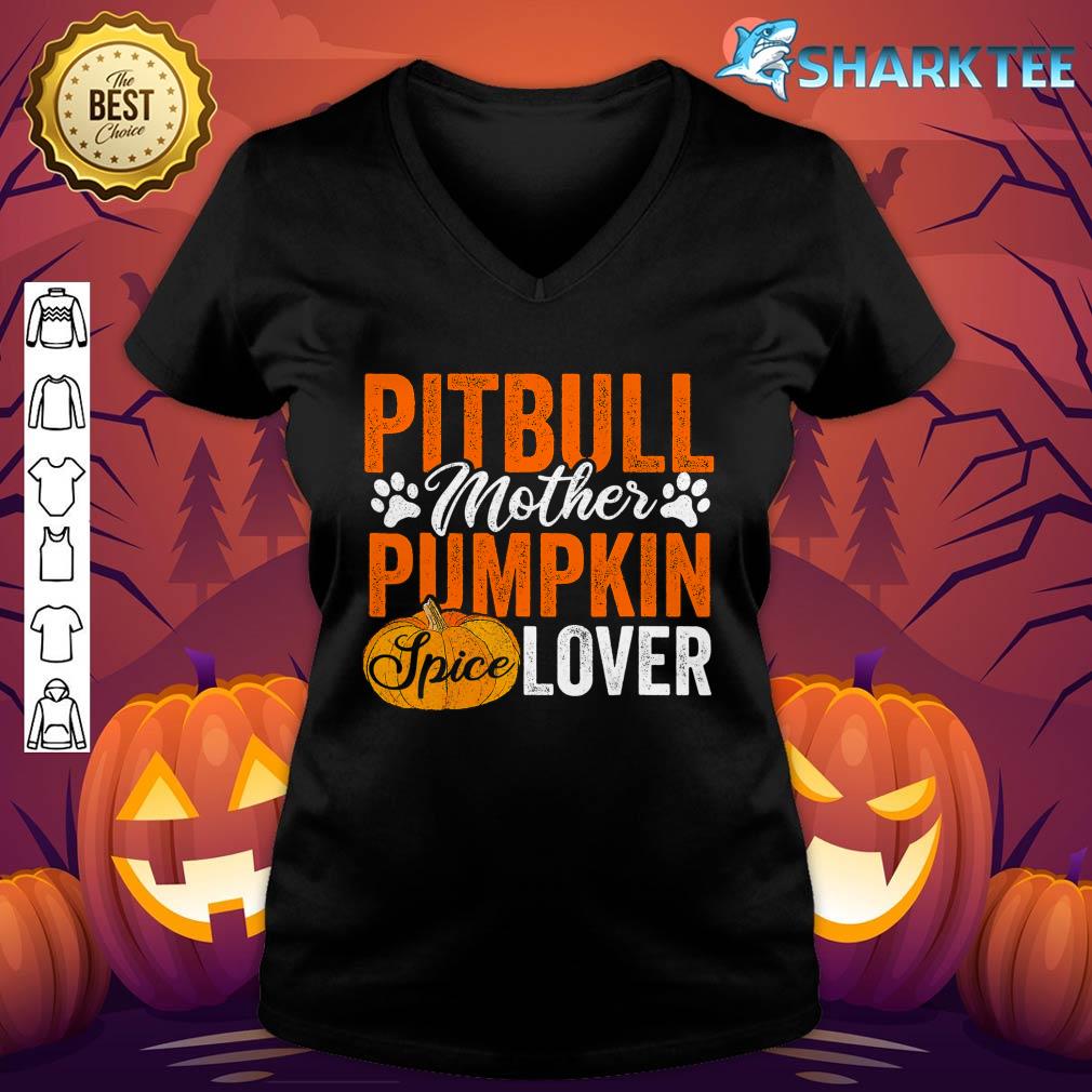 Pit Bull Dog Halloween Pumpkin Apparel Funny Autumn Women v-neck