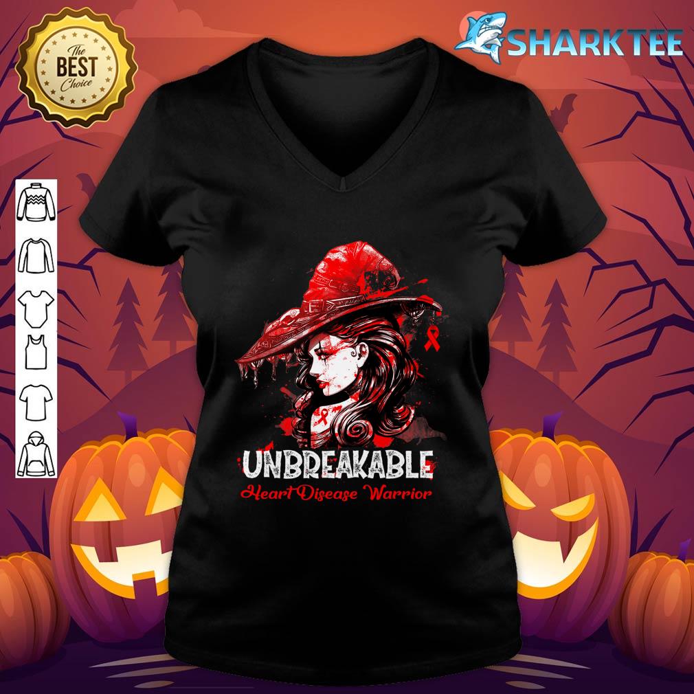 Women Funny Halloween Heart Disease Warrior Unbreakable v-neck
