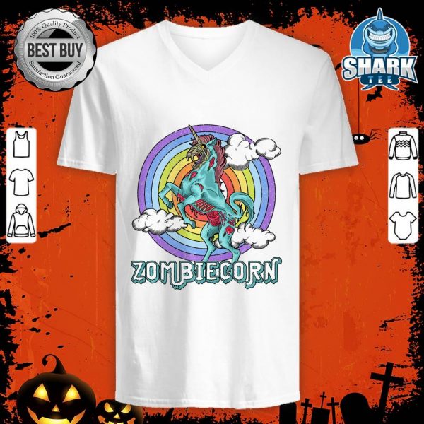 Zombiecorn Zombie Unicorn Rainbow Scary Funny Halloween Premium v-neck