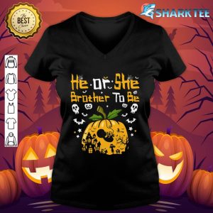 Halloween Gender Reveal He or She Brother To Be Pumpkin v-neck