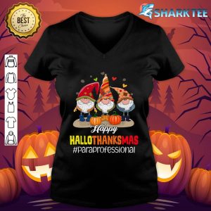 Happy HalloThanksMas Paraprofessional Halloween Thanksgiving v-neck