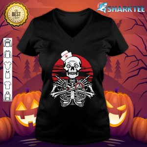 Skeleton Nurse Lazy DIY Halloween Costume Funny RN Nursing v-neck
