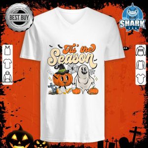 Tis The Season Halloween Ghost Pumpkin Spooky Season v-neck