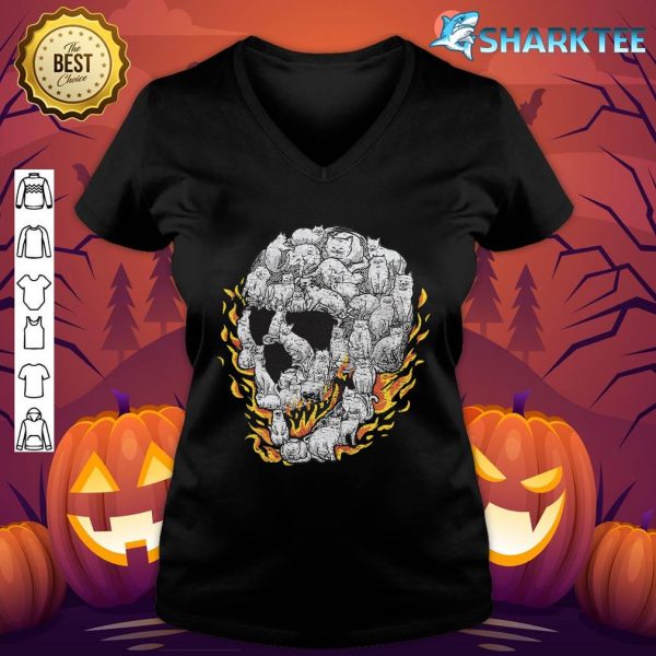 Cat Skull Shirt Kitty Skeleton Halloween Costume Skull Cat v-neck