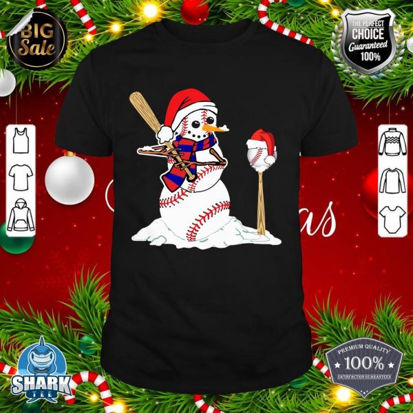 Baseball Christmas Snowman Playing Baseball T-Shirt