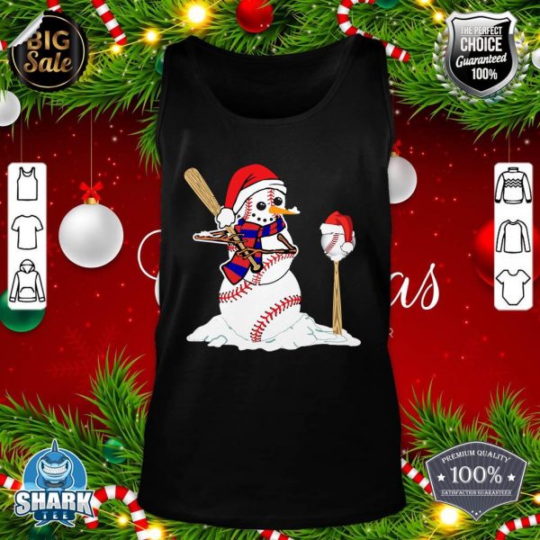 Baseball Christmas Snowman Playing Baseball Tank top