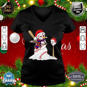 Baseball Christmas Snowman Playing Baseball V-neck