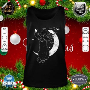 Black Cat Halloween Costume Scary Witch Hat Moon Cat Lover Tank top