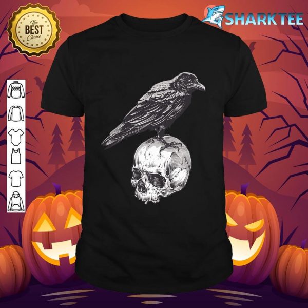 Black Crow Bird On A Human Skull Shirt