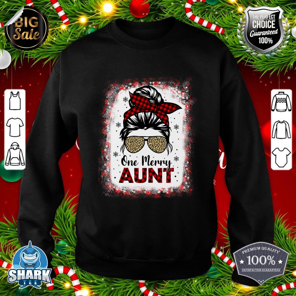 Bleached One Merry Aunt Leopard Buffalo Plaid Christmas Sweatshirt