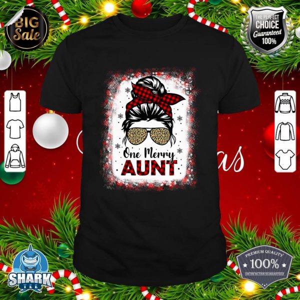 Bleached One Merry Aunt Leopard Buffalo Plaid Christmas T-Shirt