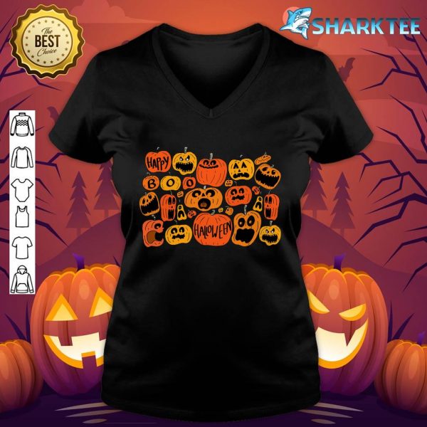 Boo Pumpkins Fall Vibes Funny Jack O Lantern Halloween V-neck