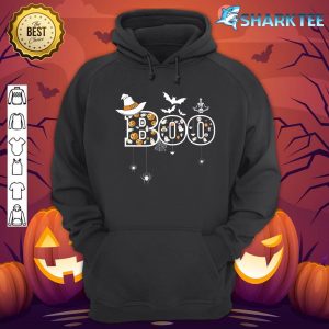 Boo With Spiders, Bat And Witch Hat Halloween Graphic Hoodie