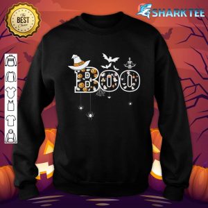 Boo With Spiders, Bat And Witch Hat Halloween Graphic Sweatshirt