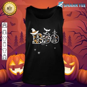 Boo With Spiders, Bat And Witch Hat Halloween Graphic Tank top